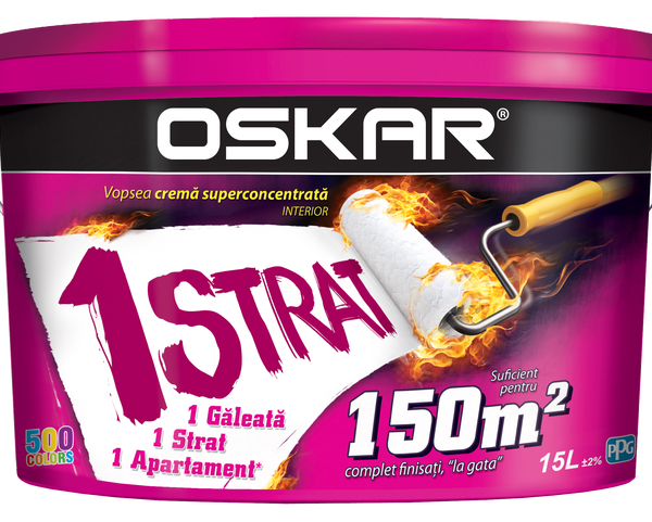 Vopsea lavabila Oskar 1 strat, alb, 15 L, Interior cu Colagen
