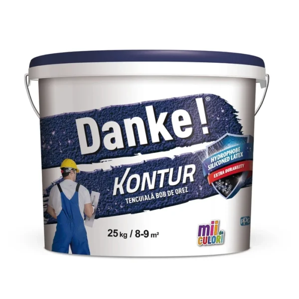 Tencuiala decorativa cu latex siliconat, exterior, Danke Kontur, bob de orez, alb, 25 kg