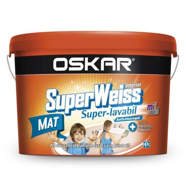 Vopsea superlavabila alba si anti-mucegai pentru interior Oskar Superweiss Mat, 30Lt